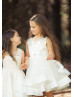 Ivory Satin Tulle 3D Butterflies Flower Girl Dress